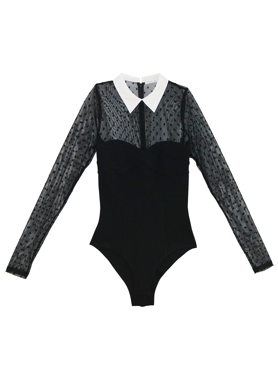 Collared Bodysuit with Dotted Tulle - Image 4