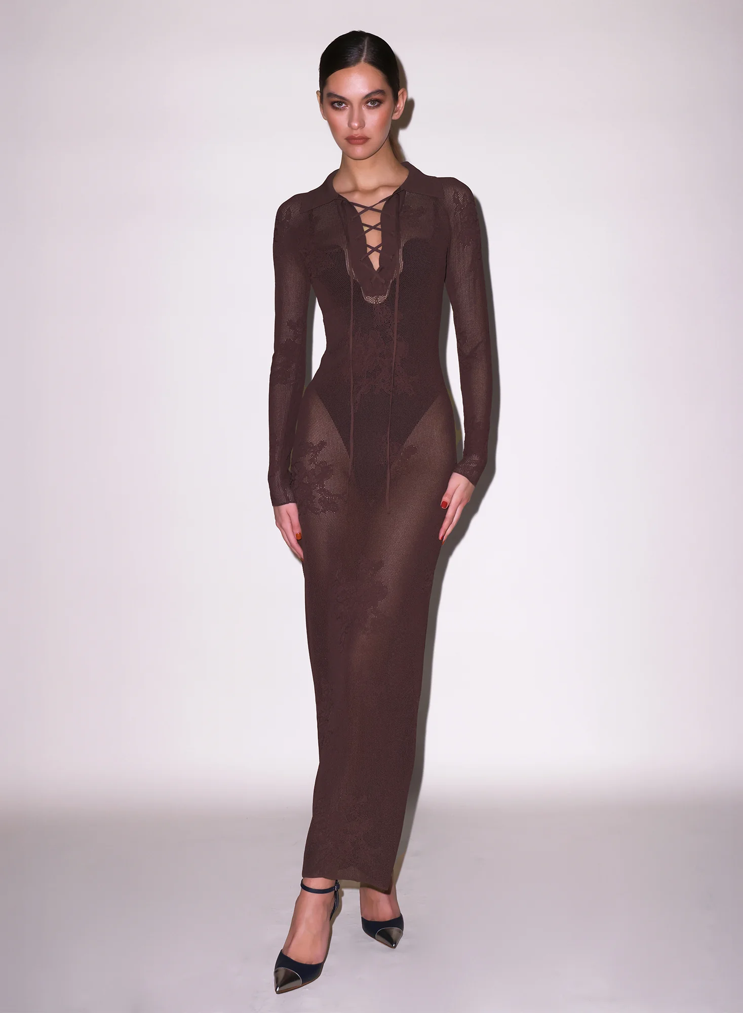 Lace Pointelle Long Sleeve Dress - Image 2