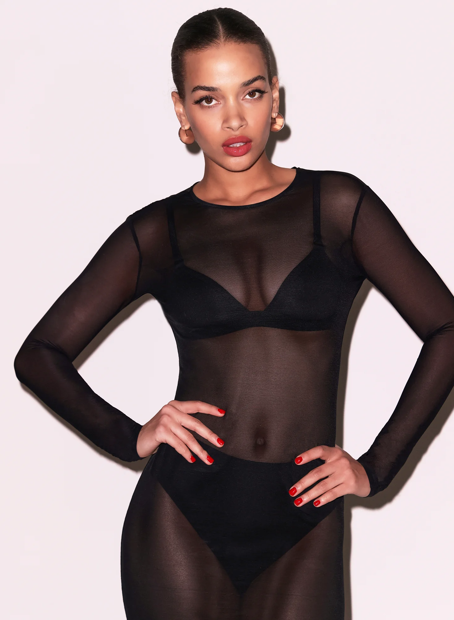 Mesh Long Sleeve Midi Dress - Image 3