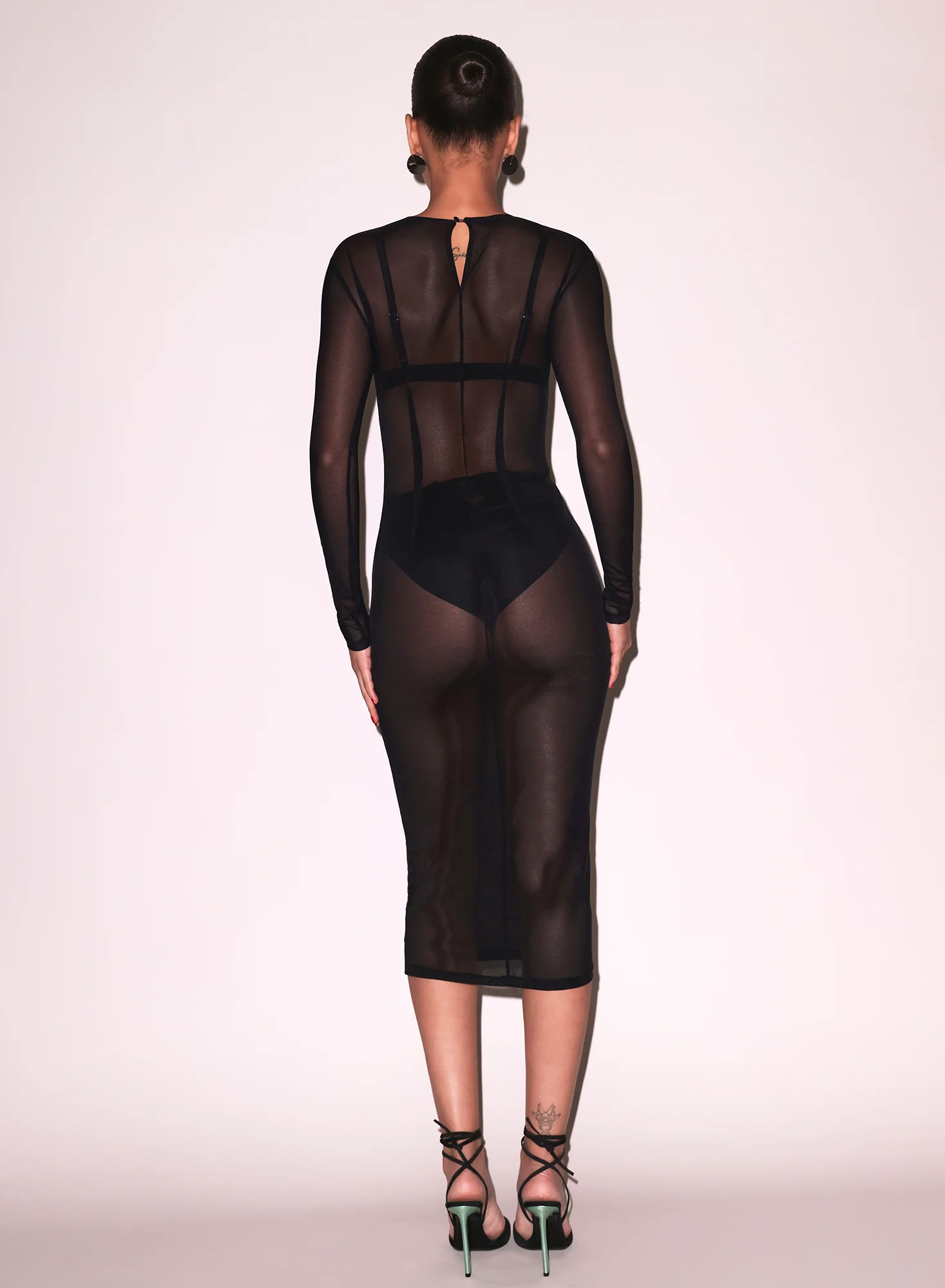 Mesh Long Sleeve Midi Dress - Image 4