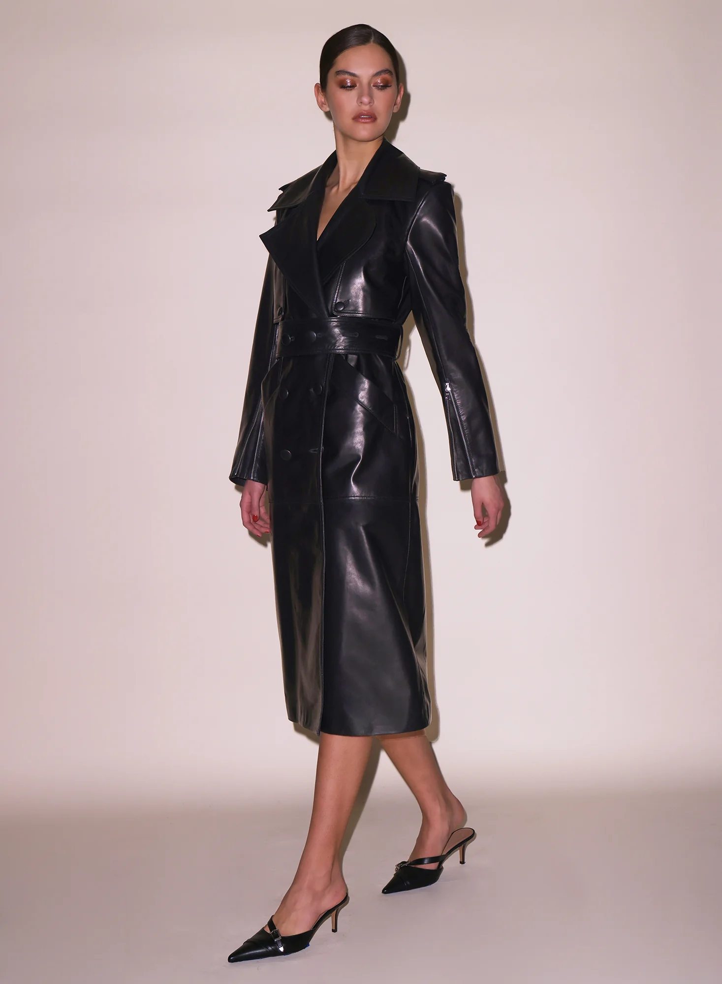 Moto Leather Trench Coat - Image 6