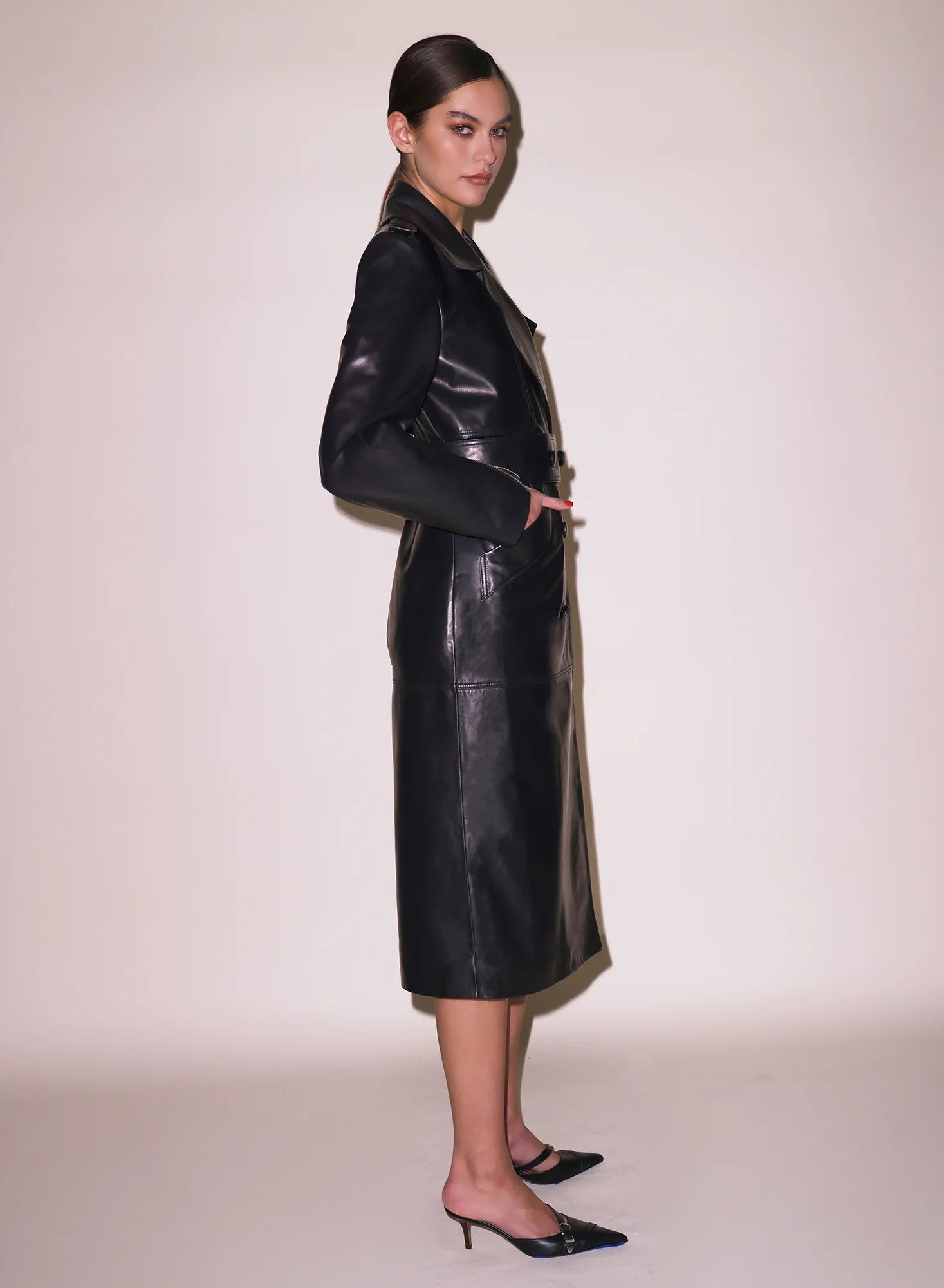 Moto Leather Trench Coat - Image 7