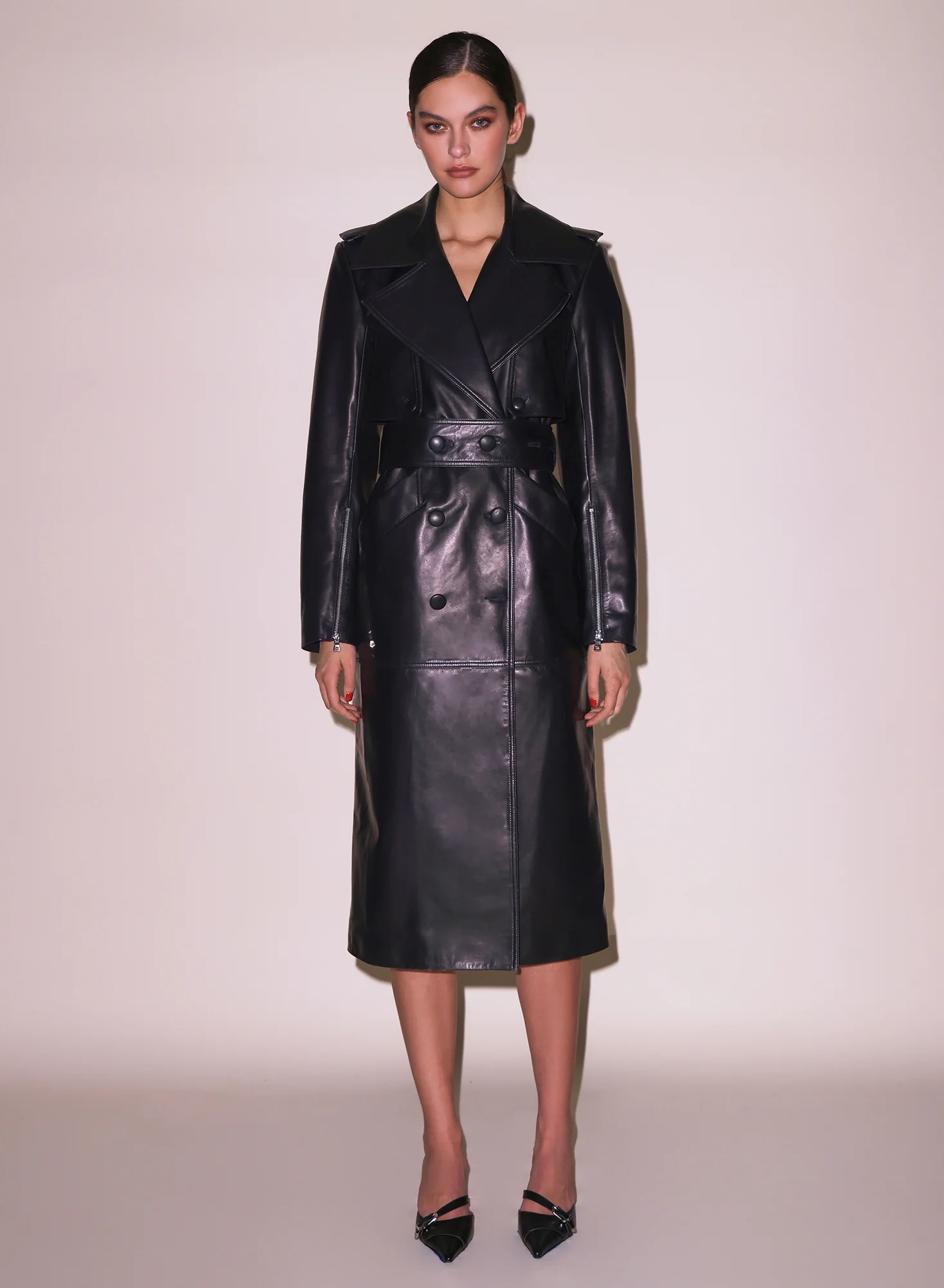 Moto Leather Trench Coat - Image 8